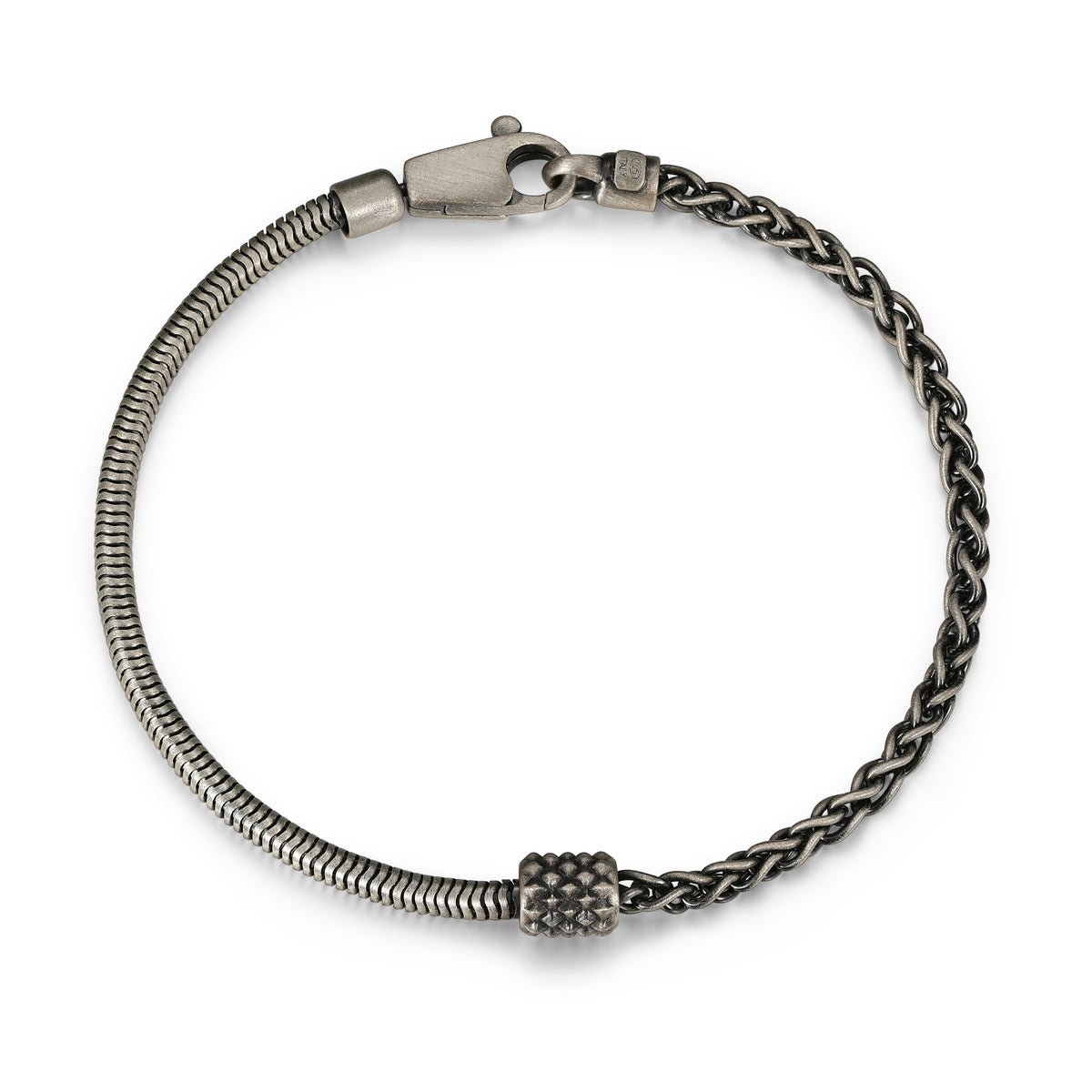 Bracelet Ethos mailles serpent et blé, argent 925 gunmetal