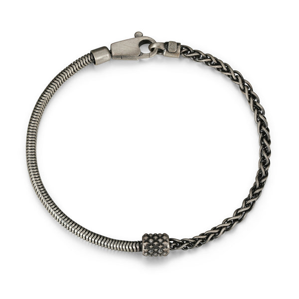 Bracelet Ethos mailles serpent et blé, argent 925 gunmetal