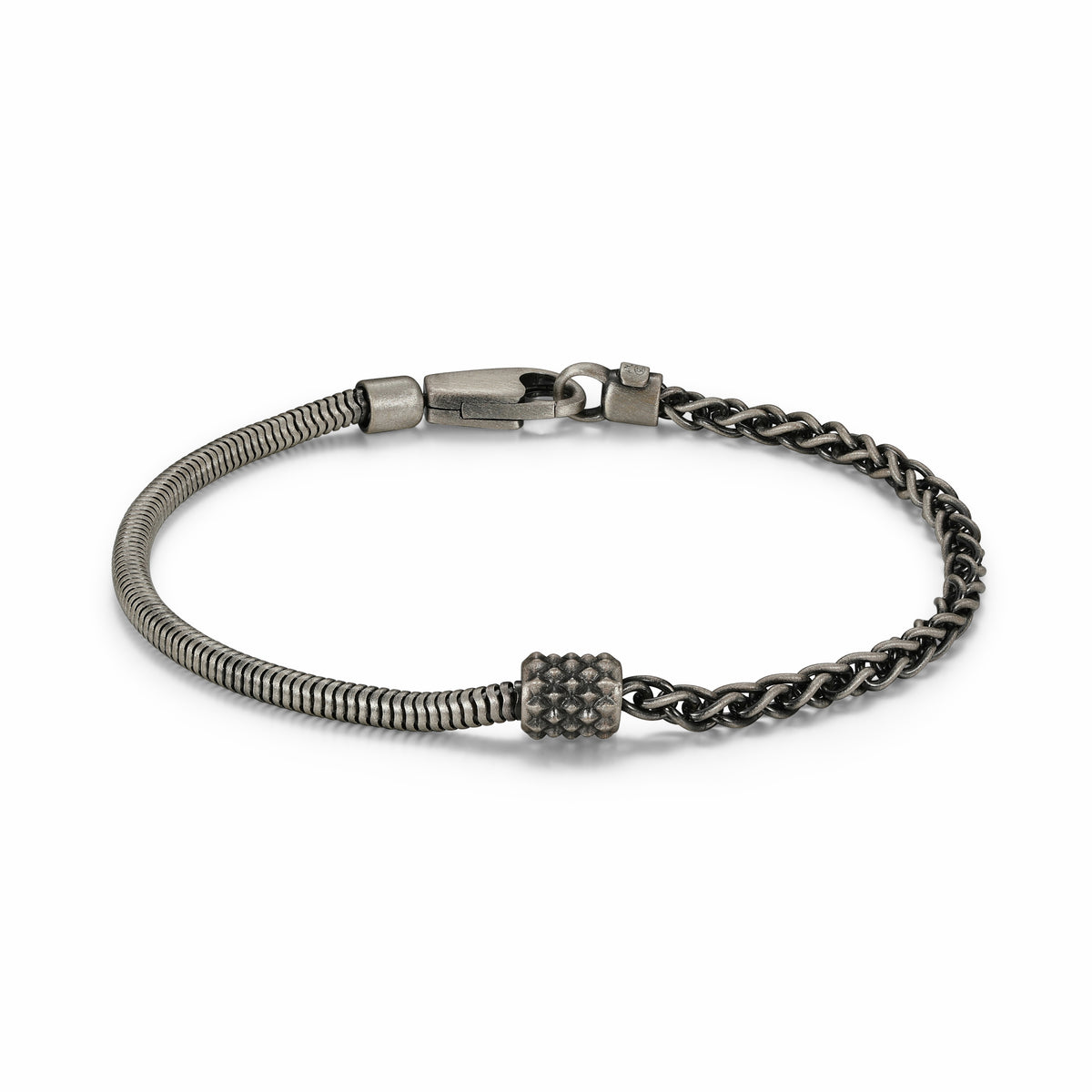 Bracelet Ethos mailles serpent et blé, argent 925 gunmetal — vue 2