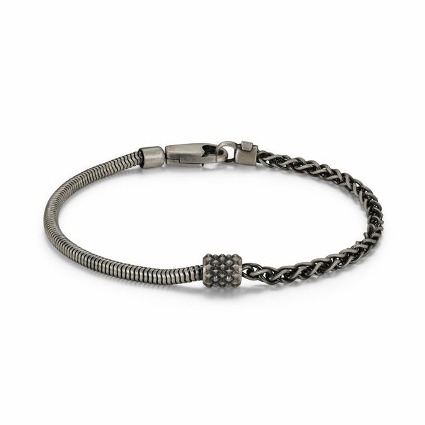 Bracelet Ethos mailles serpent et blé, argent 925 gunmetal — vue 2