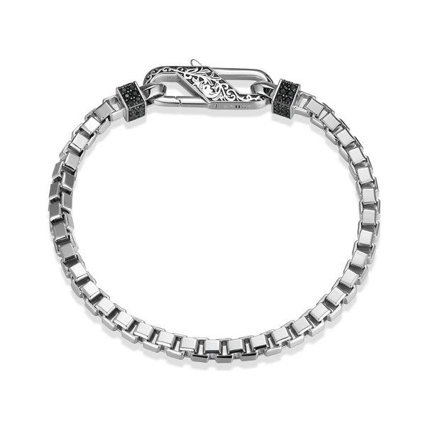 Bracelet maille box Ethos argent 925, saphirs noirs