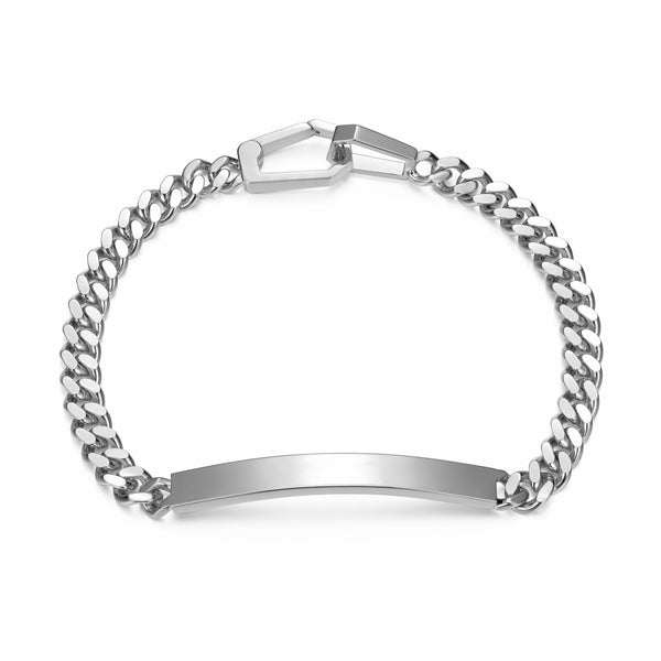 Bracelet gourmette Ethos argent 925, plaque ID rhodiée