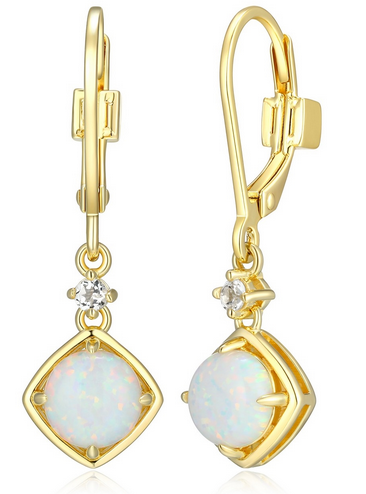 Boucles d'Oreilles Pendantes Opale Plaqué Or – Elle Argent 925