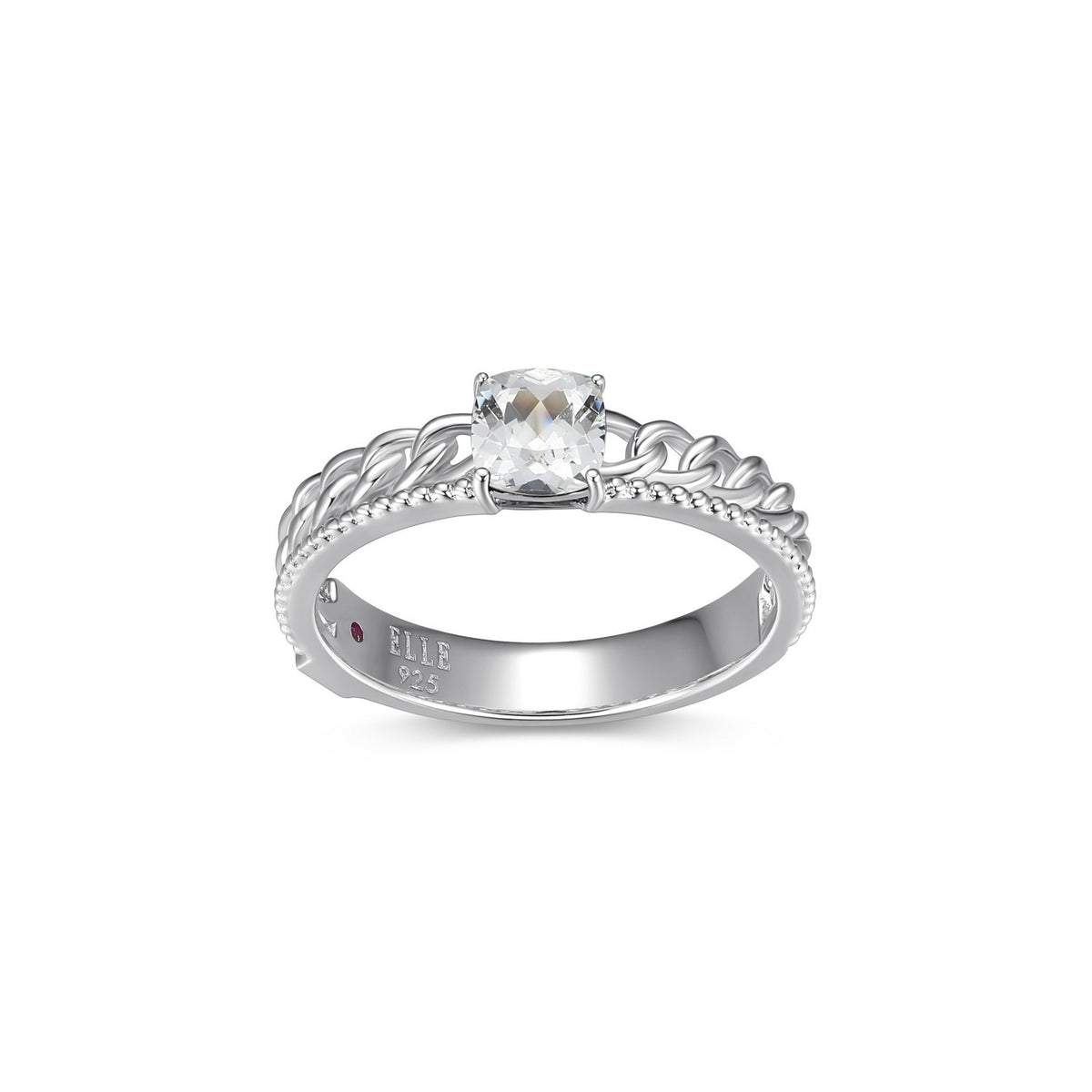 Bague Tressée Saphir Blanc Créé – Elle Argent 925
