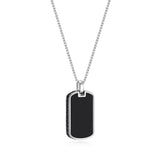 Collier dog tag Ethos agate noire et saphirs, argent 925