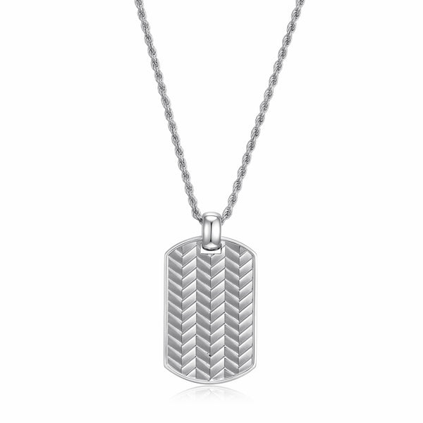 Collier dog tag chevron Ethos argent 925, chaîne corde 24 po