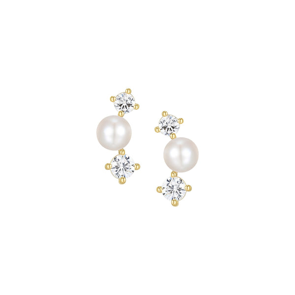 Boucles d'Oreilles Clous Courbés Perle et Zircon – Reign Argent 925