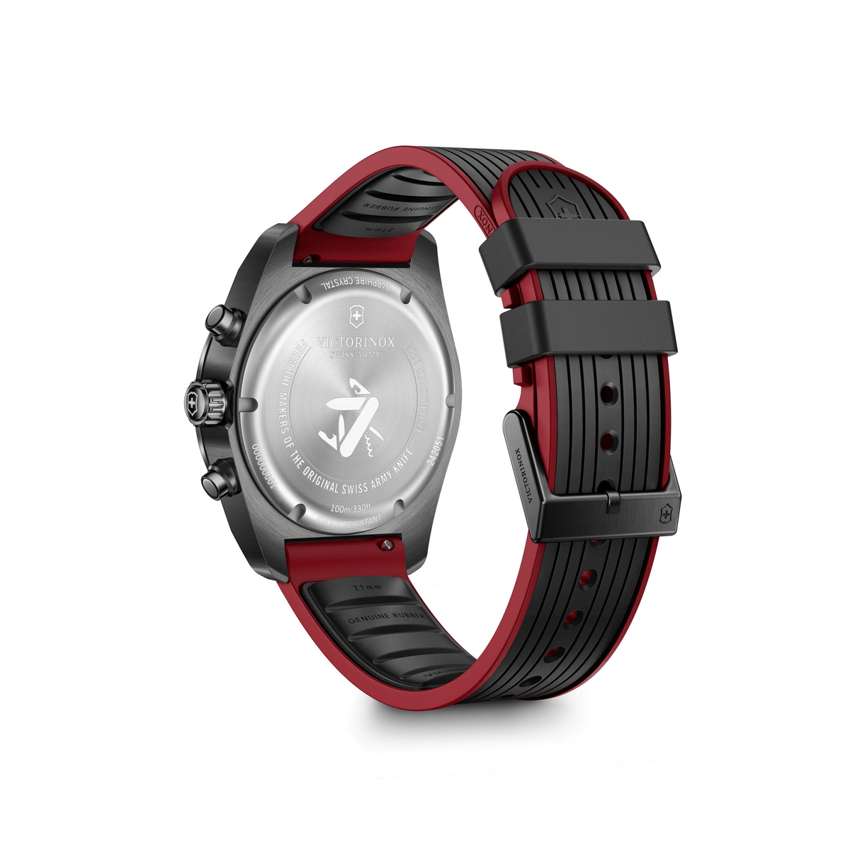 Montre chronographe Victorinox Swiss Army 42 mm noire, vue de dos