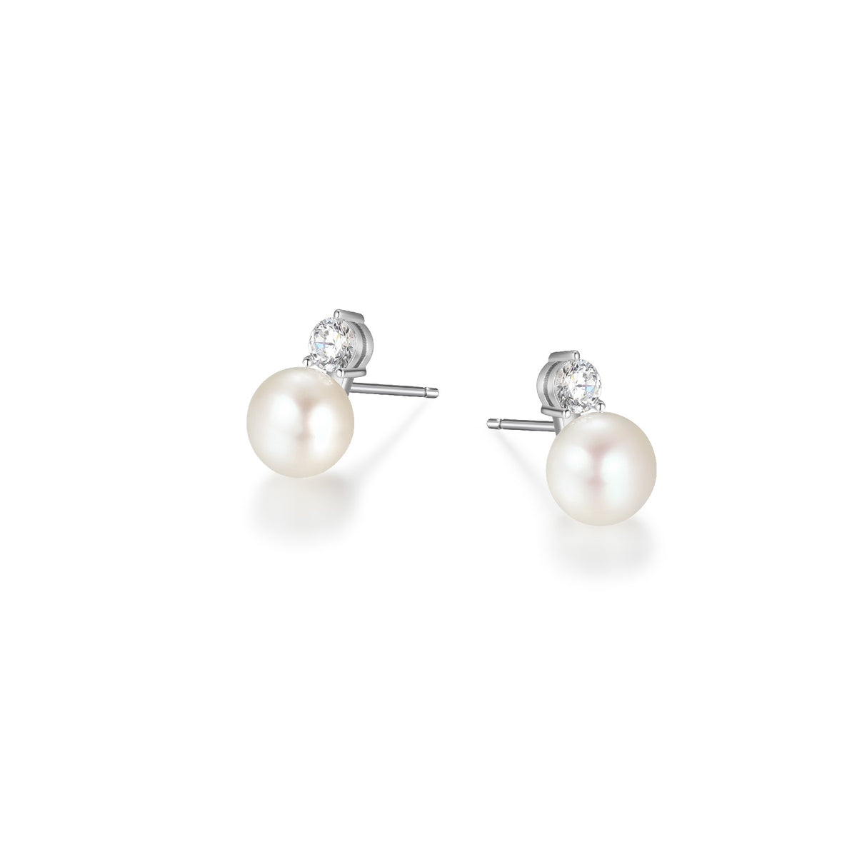 Boucles d'Oreilles Puces Perle et Zircone – Elle Argent 925