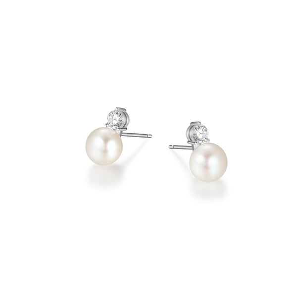 Boucles d'Oreilles Puces Perle et Zircone – Elle Argent 925