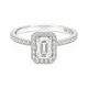 Bague Halo Or Blanc 18K Diamant Émeraude 0,72ct