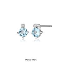 Boucles d'Oreilles Clous Topaze Bleue et Diamants Labo – Elle Argent 925