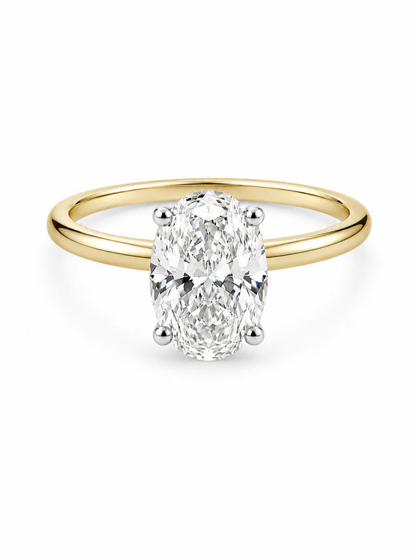 Bague Solitaire Or Blanc 14K Diamant Lab Ovale 3,35ct