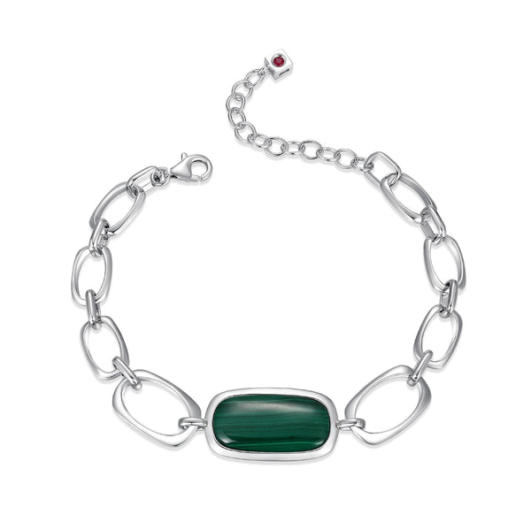 Bracelet Maillons Malachite Coussin – Elle Argent 925