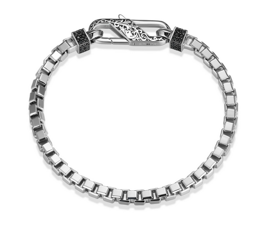 Bracelet Chaîne Box Saphirs Noirs – Ethos Argent 925