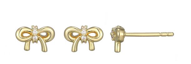 Boucles d'Oreilles Clous Nœud Zircon Plaqué Or – Reign Argent 925