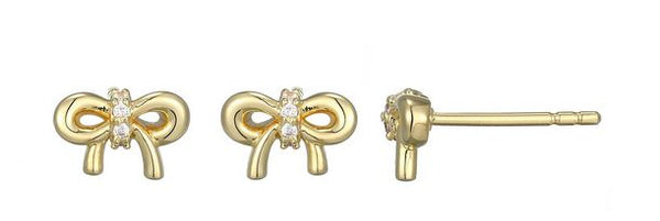 Boucles d'Oreilles Clous Nœud Zircon Plaqué Or – Reign Argent 925