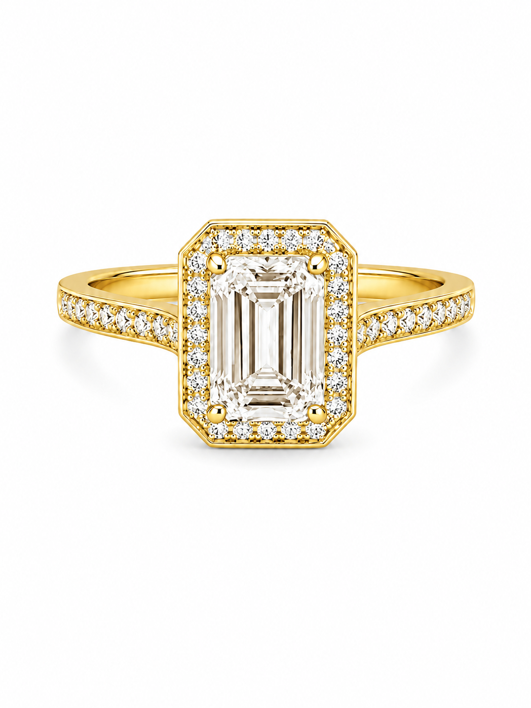 Bague Halo Or Jaune 14K Diamant Lab 2,21ct