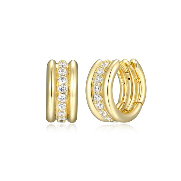 Boucles d'Oreilles Créoles Trois Rangs Zircone – Elle Argent Plaqué Or