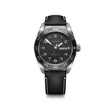 Montre Victorinox Swiss Army 42 mm cadran noir, boîtier acier et bracelet cuir noir