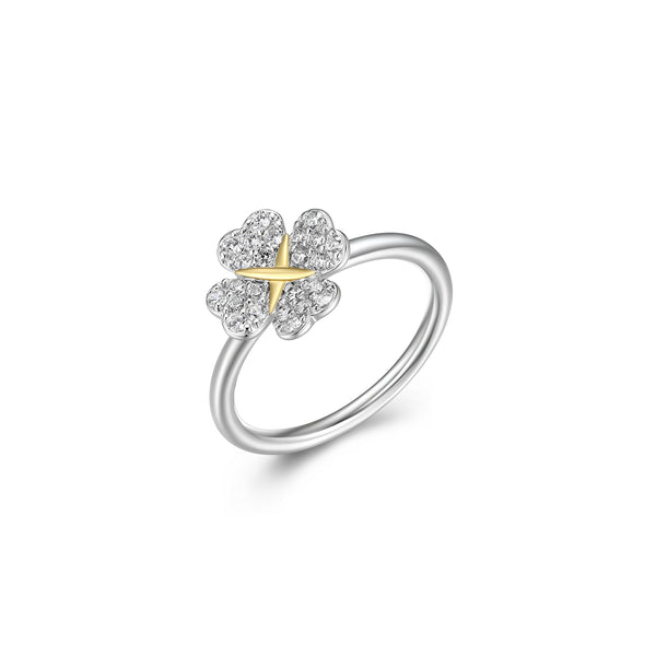 Bague Trèfle Bicolore Zircon – Reign Argent 925