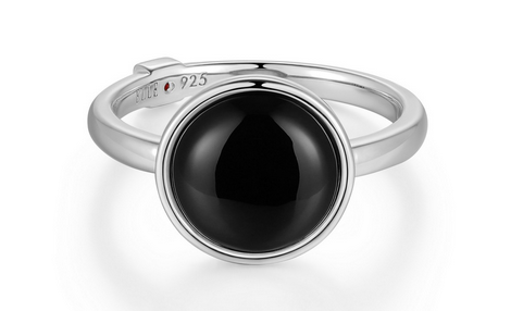Bague Agate Noire Cabochon 10mm – Elle Argent 925