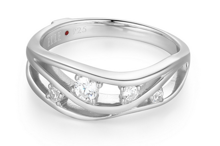 Bague Ondulée Zircone Cubique – Elle Argent 925