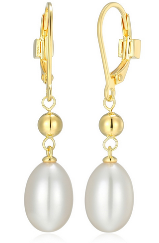 Boucles d'Oreilles Perle Plaqué Or – Elle Argent 925