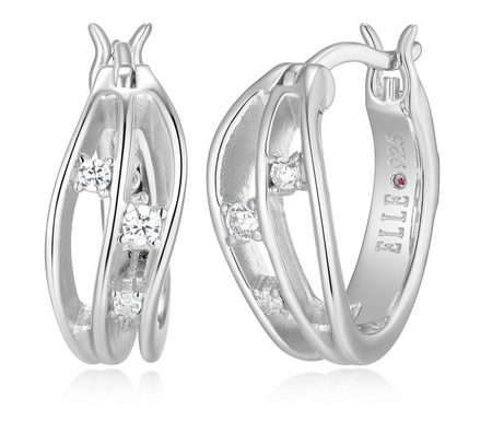 Boucles d'Oreilles Créoles Ondulées 15mm Zircon – Elle Argent 925