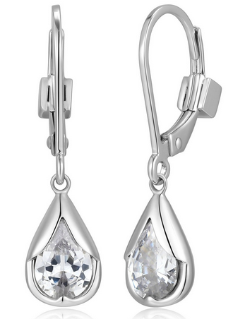 Boucles d'Oreilles Pendantes Poire Zircon – Elle Argent 925