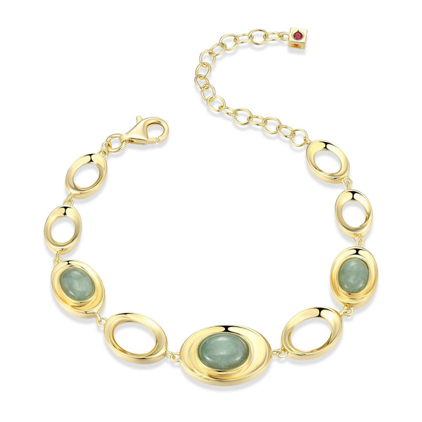 Bracelet Maillons Ovales Jade Vert Plaqué Or – Elle Argent 925