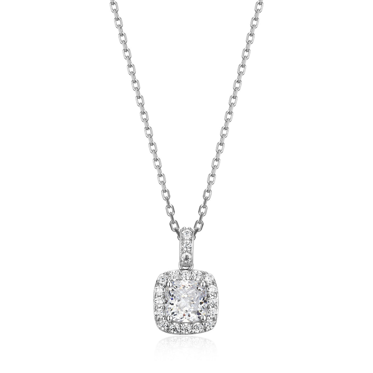 Collier Pendentif Coussin Zircon Halo – Elle Argent 925