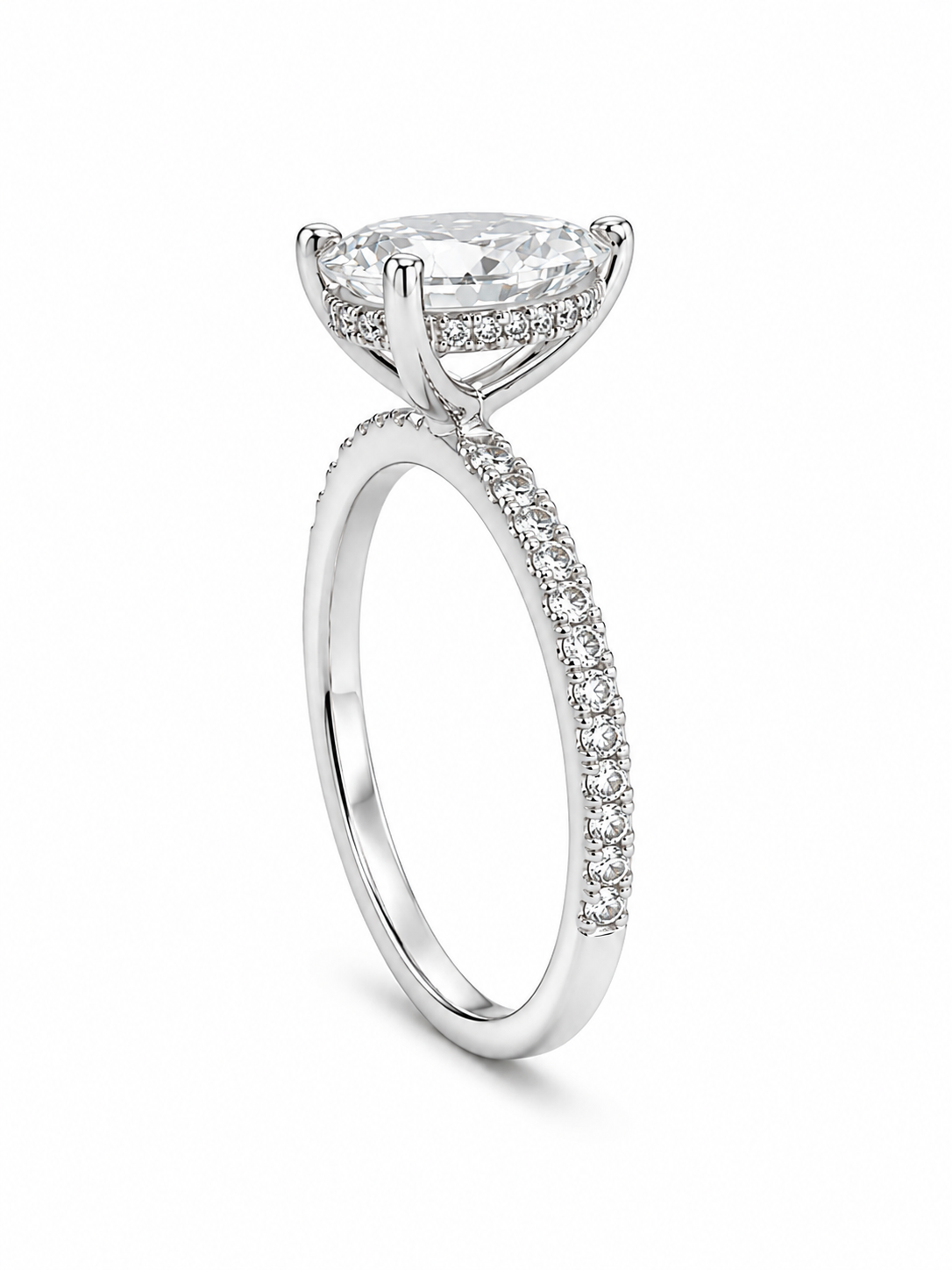 Bague Solitaire Or Blanc 14K Diamant Lab Poire 1,09ct