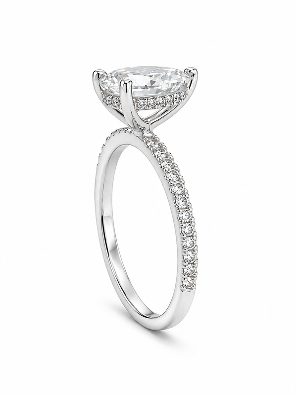 Bague Solitaire Or Blanc 14K Diamant Lab Poire 1,09ct