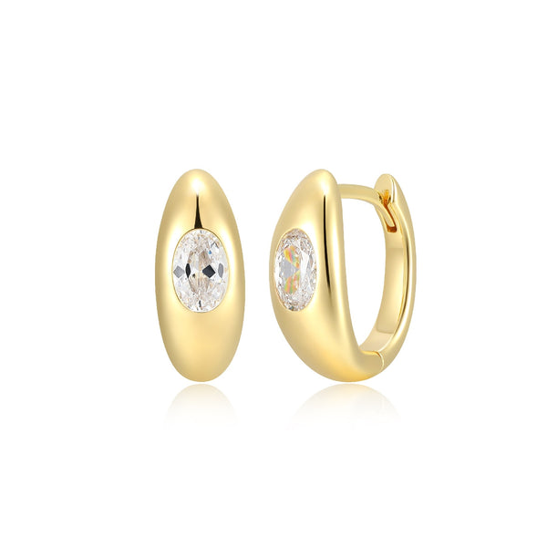 Boucles d'Oreilles Huggies Zircon Ovale – Reign Argent 925