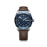 Montre Victorinox Swiss Army 42 mm cadran bleu, boîtier acier et bracelet cuir brun
