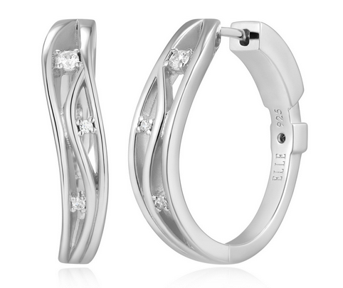 Boucles d'Oreilles Créoles Ondulées 24mm Zircon – Elle Argent 925
