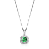 Collier Pendentif Zircon Vert Coussin Halo – Elle Argent 925