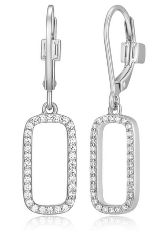 Boucles d'Oreilles Pendantes Halo Rectangulaire Zircon – Elle Argent 925