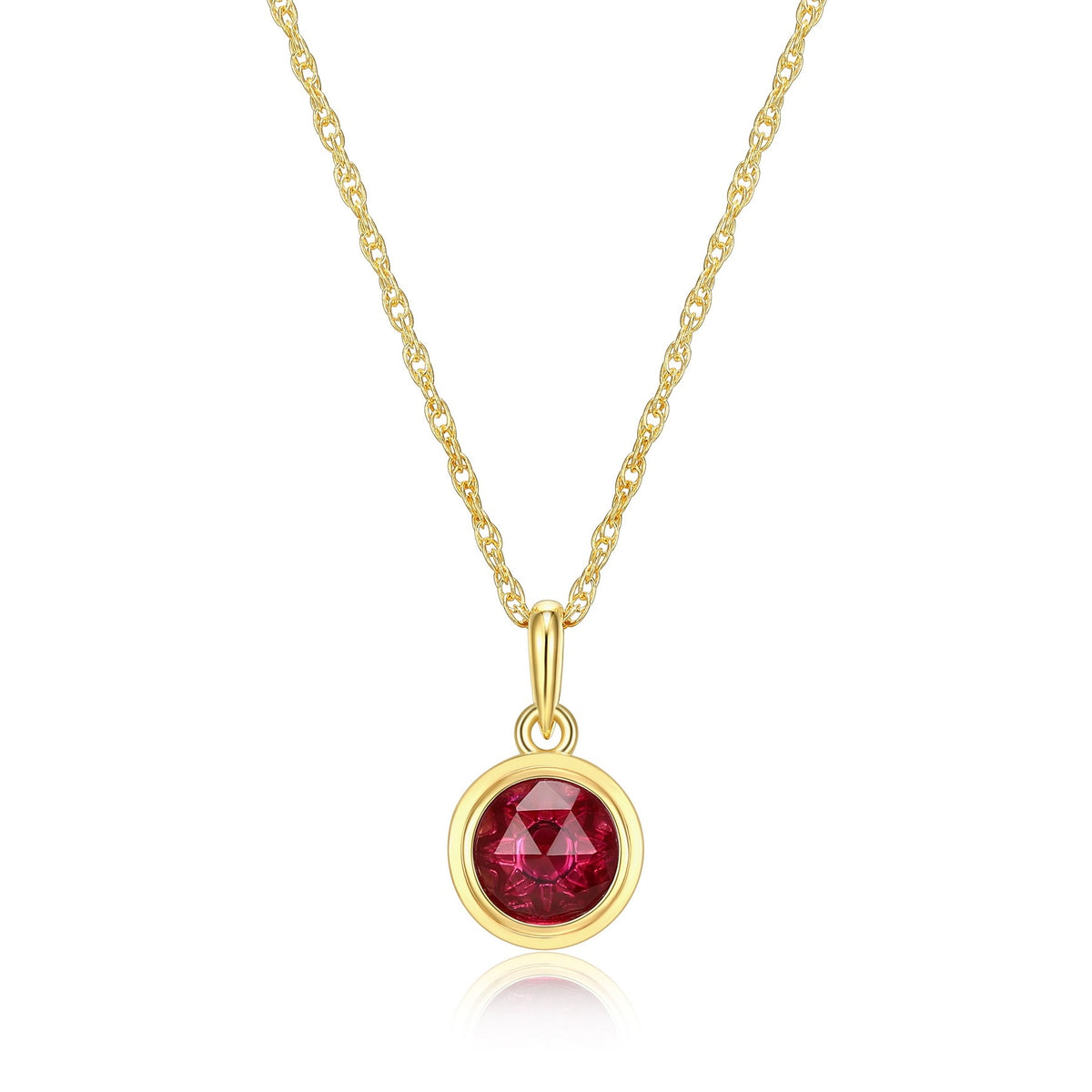 Collier Rubis Synthétique 6mm – Reign Argent Plaqué Or