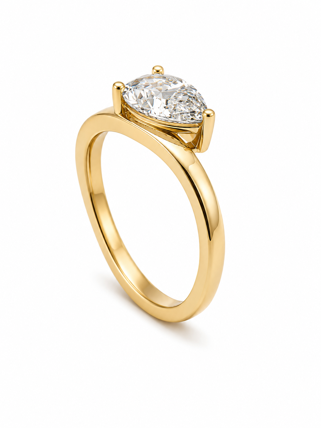 Bague Solitaire Or Blanc 14K Diamant Lab Poire 1,18ct