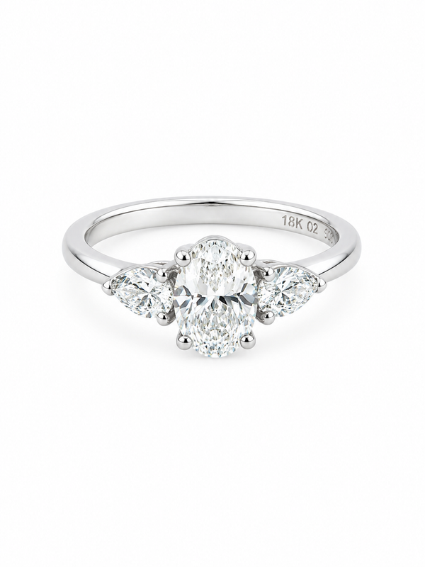 Bague Solitaire Or Blanc 18K Diamant Lab Ovale 1,00ct