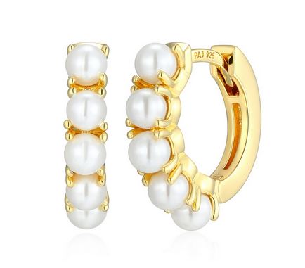 Boucles d'Oreilles Huggies Perles Plaqué Or – Reign Argent 925
