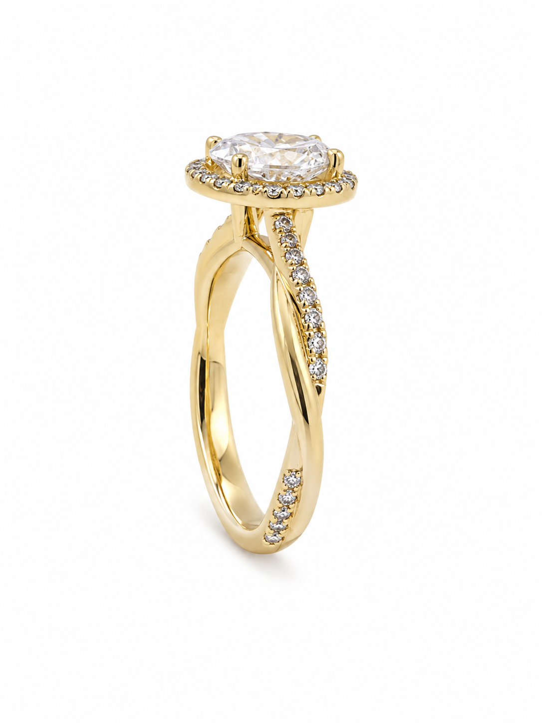 Bague Halo Or Blanc 14K Diamant Lab Ovale 1,22ct