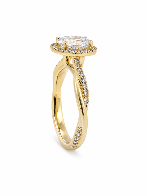 Bague Halo Or Blanc 14K Diamant Lab Ovale 1,22ct