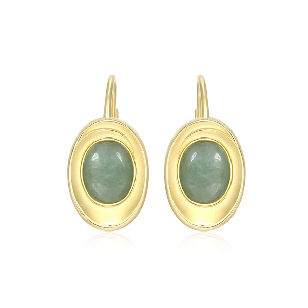 Boucles d'Oreilles Pendantes Jade Vert – Elle Argent Plaqué Or