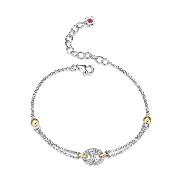 Bracelet Grain de Café Zircon Deux Tons – Elle Argent 925