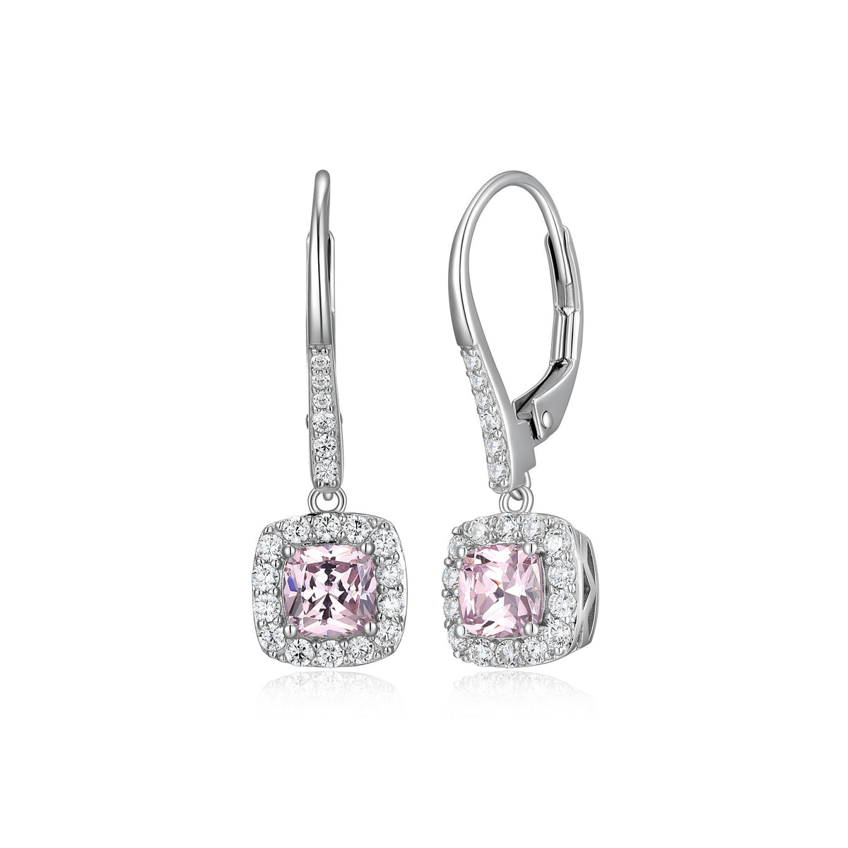 Boucles d'Oreilles Pendantes Zircon Rose Halo – Elle Argent 925