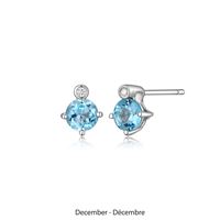 Boucles d'Oreilles Clous Topaze Bleue et Diamants Labo – Elle Argent 925