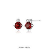 Boucles d'Oreilles Clous Grenat et Diamants Labo – Elle Argent 925